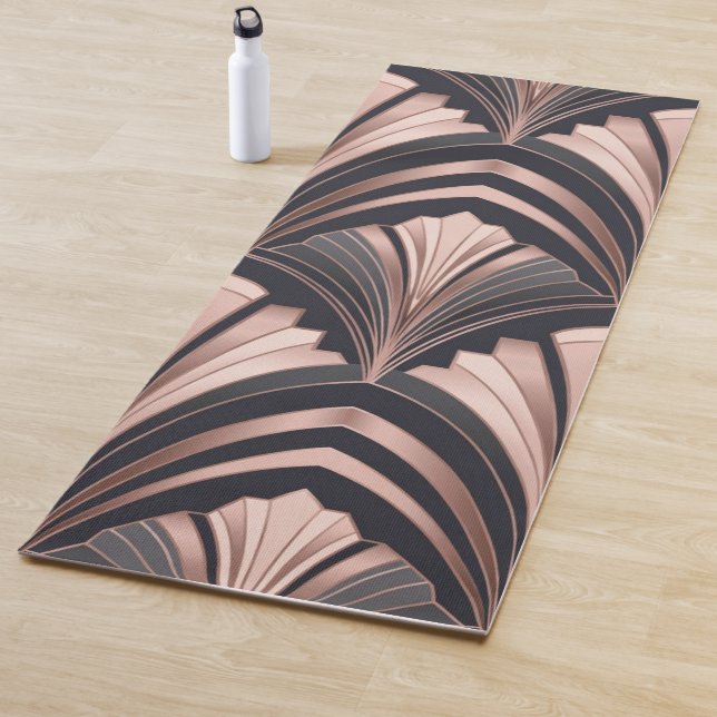 Rose Gold Romance Neo Art Deco Fan Design Yoga Mat (In Situ)