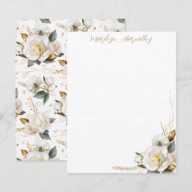 Rose Gold Romantic Floral Ruled Card (Front/Back)