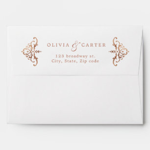 Rose gold romantic vintage wedding return address envelope