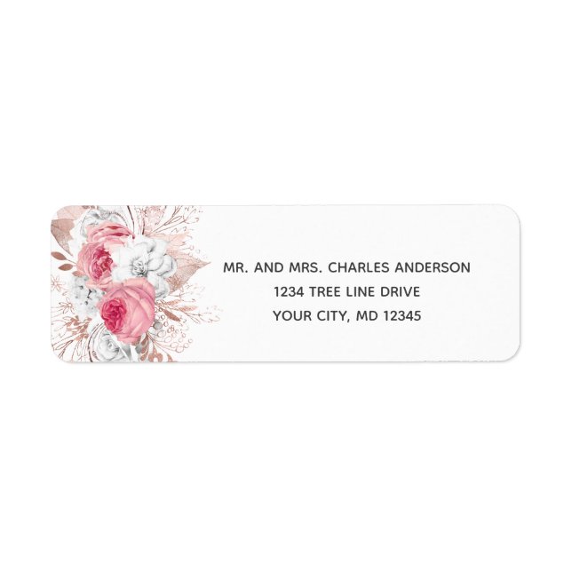 Rose Gold Rose Blanc Floral Tendance adresse de re (Devant)