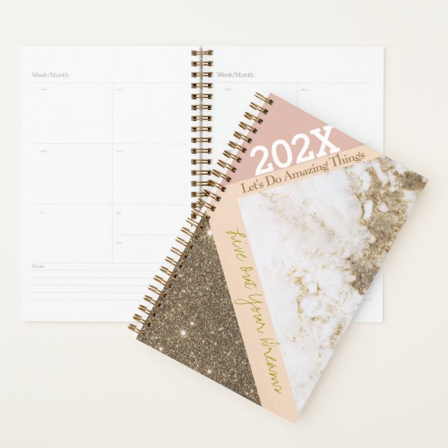Rose Gold Rose Faux Marbre tendance annuel (Devant avec enveloppe)