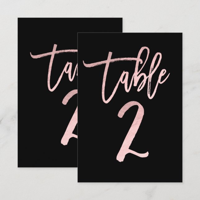 Rose Gold Rose Foncé Moderne Numéro de Table 2 (Devant / Derrière)