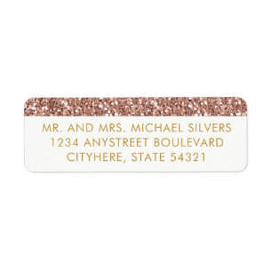Rose Gold Rose Glitter Stripe Return Address
