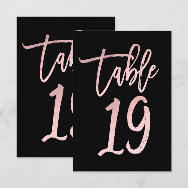 Rose Gold Rose Pailleté Moderne Numéro de Table 19 (Devant / Derrière)