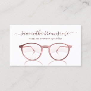 Rose Gold Round Spectacles Reflection Calligraphy Business Card