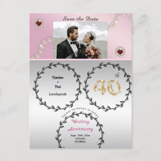 Rose Gold Ruby 40th Anniversary Save the Date Postcard