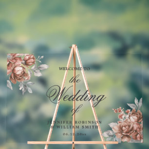 Rose Gold Rustic Floral Elegant Script Wedding  Acrylic Sign