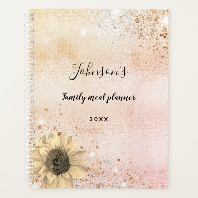 Rose gold rustic sunflower family meal planner (Front)