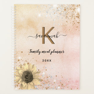 Rose gold rustic sunflower family meal planner