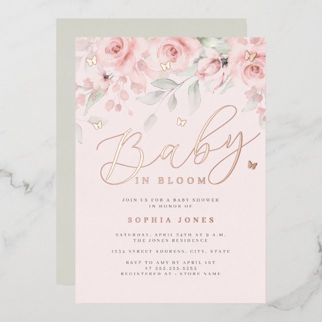 Rose Gold Sage Floral Butterfly Baby In Bloom  (Front/Back)