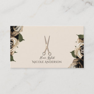 Rose Gold Salon Hair Stylist Scissors Glam Roses Business Card
