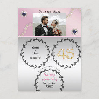 Rose Gold Sapphire 45th Anniversary Save the Date Postcard