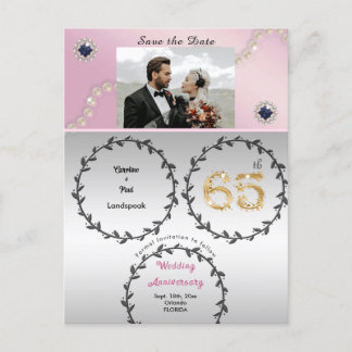 Rose Gold Sapphire 65th Anniversary Save the Date Postcard