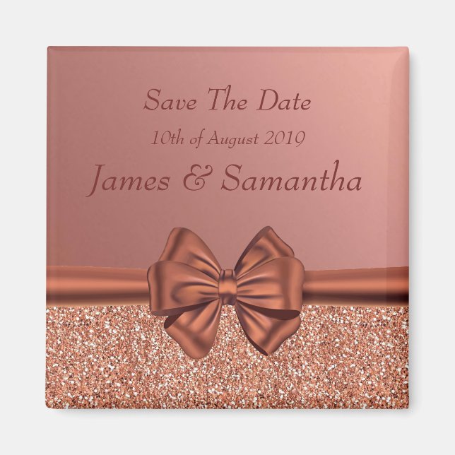 Rose Gold Satin Bow  – Save The Date Magnet (Front)