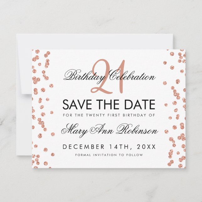 Rose Gold Save the Date 21st Birthday Confetti (Front)