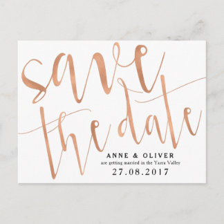 Rose Gold Save the Date Postcard Rustic