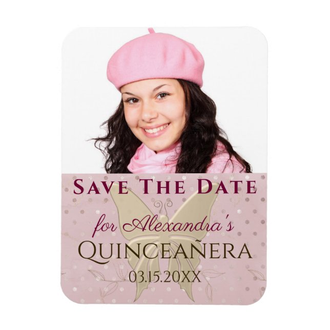 Rose Gold Save The Date Quinceanera Photo Magnet (Vertical)