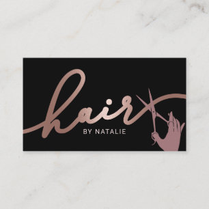 Rose Gold Scissor Hand Hairstylist Typography Hair Business Card
