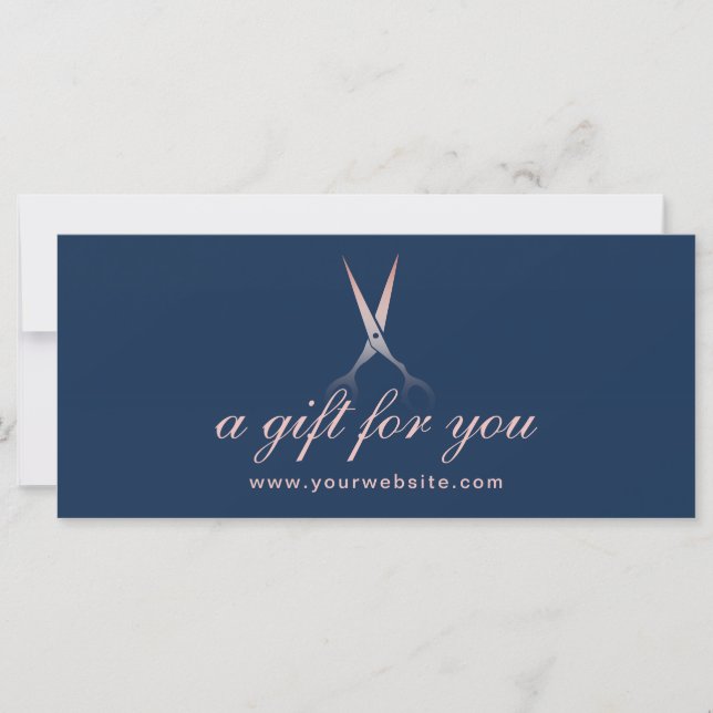 Rose Gold Scissor Navy Blue Hair Gift Certificates (Front)