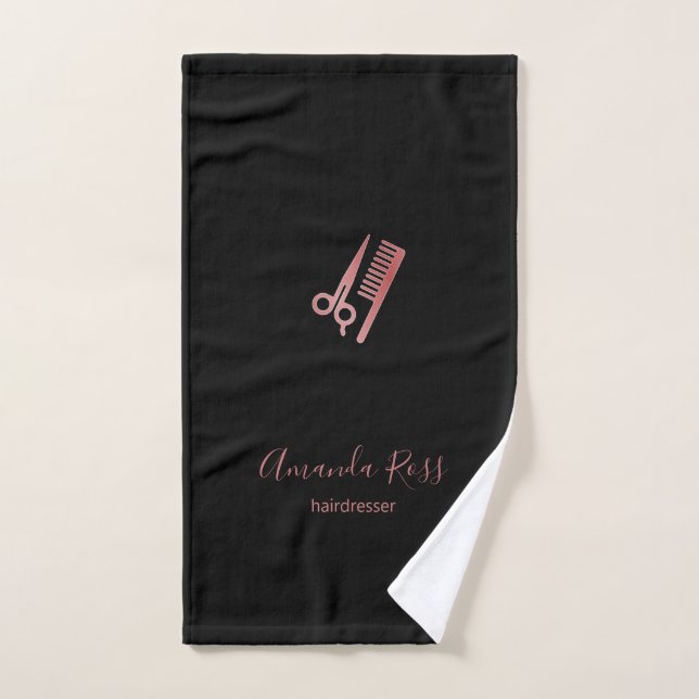 Rose gold scissors and comb black hand towel (Hand Towel)