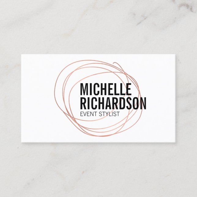 Rose Gold Scribble with Bold Text Abstract Design Business Card (Front)