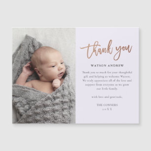Rose Gold Script Baby Thank You Magnetic Card