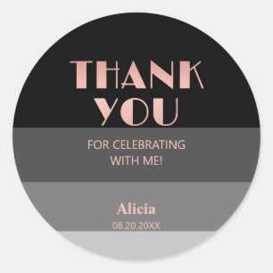 Rose Gold Script Black Grey Stripes Birthday Classic Round Sticker