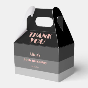 Rose Gold Script Black Grey Stripes Thank You Favor Box