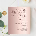 Rose gold script budget 21st birthday invitation<br><div class="desc">A modern,  stylish invitation for a 21st birthday party.  Rose gold gradient background and the word Twenty One written with elegant large script letters in dark rose gold. Personalize and add a name and party details. 

1 sheet = 1 invitation printed edge to edge.</div>
