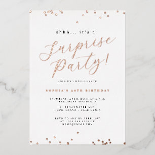 Rose Gold Script Confetti Surprise Party