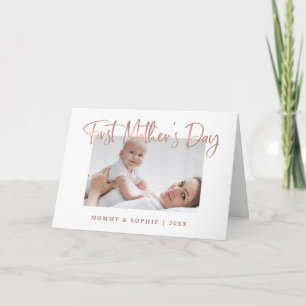 Rose Gold   Script First Mother's Day Photo Card
