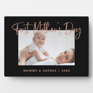 Rose Gold   Script First Mother's Day Photo Plaque