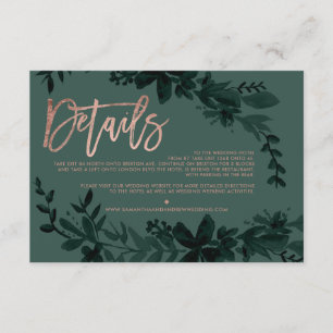 Rose gold script Floral green wedding direction Enclosure Card