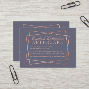 Rose gold script grey purple eyelash aftercare business card