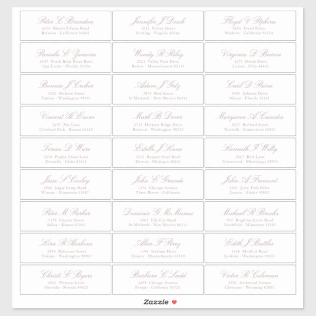 Rose Gold Script Guest Names Address Sticker (Sheet)