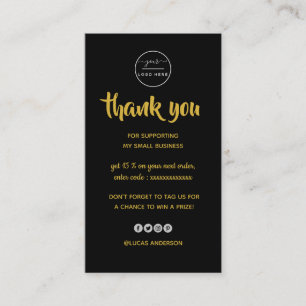 Rose gold script heart black logo order thank you business card