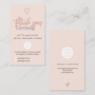 Rose gold script heart blush logo order thank you business card