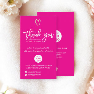 Rose gold script heart pink logo order thank you business card