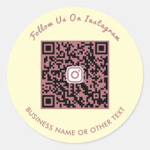 Rose Gold Script Instagram QR Code Follow Us Classic Round Sticker