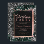 Rose gold script leaf snow chalkboard Christmas Invitation<br><div class="desc">A modern,   chic and elegant rose gold typography Floral green Christmas party invitation with hand painted green watercolor leaf foliage on a rustic striped black chalkboard with white snow and snowflakes..</div>