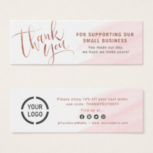 Rose gold script & logo business thank you insert