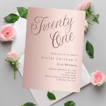 Rose gold script luxury 21st birthday invitation<br><div class="desc">A modern,  stylish invitation for a 21st birthday party.  Rose gold gradient background and the word Twenty One written with elegant large script letters in dark rose gold. Personalize and add a name and party details.</div>