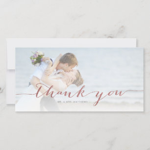 Rose Gold Script Minimal Wedding Photo Thank You Card