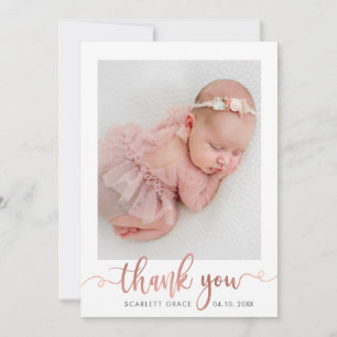 Rose Gold Script Minimaliste Baby Photo Merci