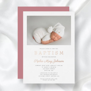 Rose Gold Script Modern Pink Photo Girl Baptism