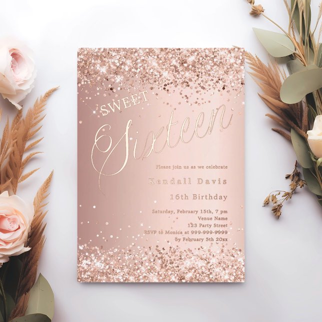 Rose gold script modern Sweet 16 (Creator Uploaded)