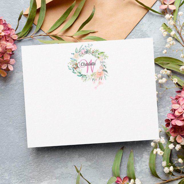Rose Gold Script Monogram Floral Card (Creator Uploaded)
