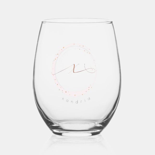 Rose Gold Script Monogram Letter X Stemless Wine Glass (Front)