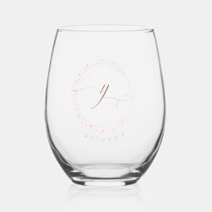 Rose Gold Script Monogram Letter Y Stemless Wine Glass