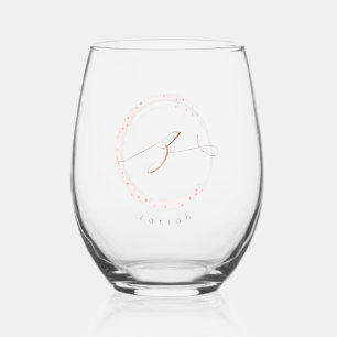 Rose Gold Script Monogram Letter Z Stemless Wine Glass